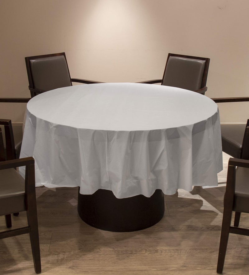 Neatiffy 84 Inch 6 Pack Round Plastic Table Cloth | Tablecloths for Picnic, Party, Banquet, Birthdays | Waterproof Disposable/Reusable Table Cover - White Round - Image 3